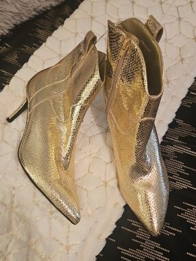 Guess Metallic Gold Pointed Toe Ankle Booties